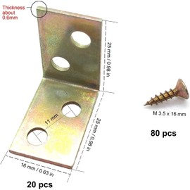 ATB-Foger Pack of 20 Yellow Galvanised Angle Brackets 90 Degree Angle Connector Shelf Support with Screws Used for Installing Shelf Support (25 x 25 15 mm)