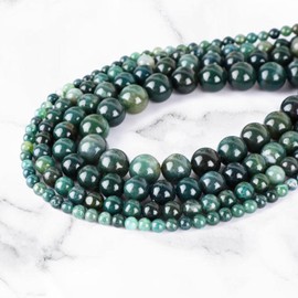 CMBYN - abalorio redondas de piedra natural, abalorio redondas de piedra auténtica, tamaño de agujero de 1 mm, abalorio lisas para pulseras, collares, arete, 6 mm, 200 piezas (ágata de musgo verde, 6