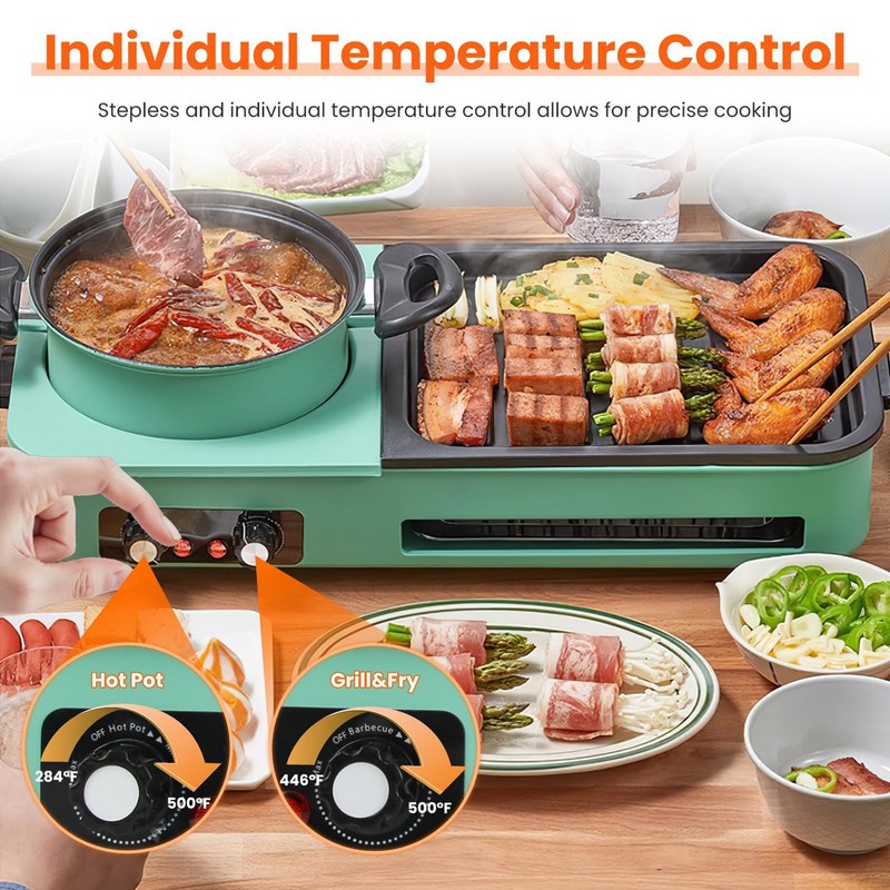 3 in 1 Electric Hot Pot with Grill, 1600W Smokeless