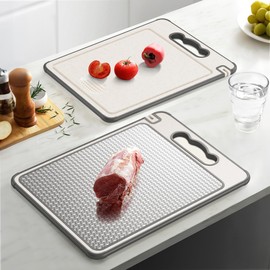 LOZOVIN Double Sided 304 Stainless Steel & Wheat Straw Cutting Board, 14.4"*9.8" Non Toxic Chopping Board, Separately Handle Meat and Vegetables, Dishwasher Safe, Scratch Resistant Mesh Design