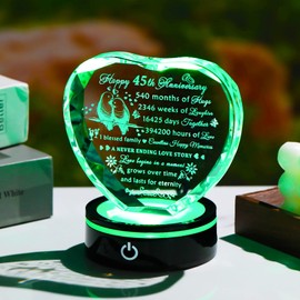 YWHL 45th Wedding Anniversary Crystal Heart Gifts for Couple Parents, Laser Engraved Romantic 45 Year Anniversary Crystal Keepsake Gifts for Wife Husband, 45 Years of Marriage Gifts for Her Him
