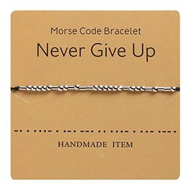 HMOOY Morse Code Bracelet Beads Silver Plated on Silk Cord Friendship Bracelet Secret Message Jewelry for Women Men Gift for Her, Waxed cord