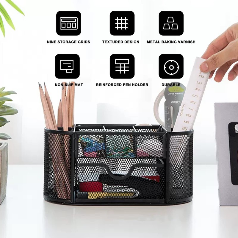 Cayxenful Mesh Desk Organizer Desktop Office Storage Multi-functional Pen Holder