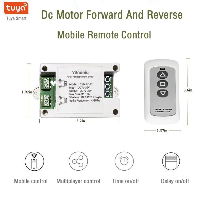 Tuya Smart WiFi/Bluetooth DC Motor Controller 10A 7-32V Reversible Switch