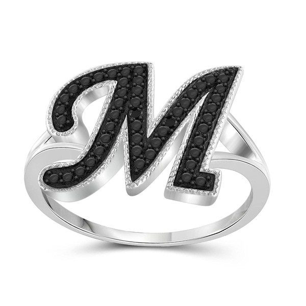 JEWELEXCESS Black Diamond Accent Sterling Silver A TO Z Initial