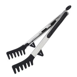 Upgraded Silicone Spaghetti Spoon & Pasta Tong,Non-stick Sturdy Pasta Fork with Teeth,Stainless Steel Handle Spaghetti Tong, Food Clip for Spaghetti Noodles,Server Spoon for Cooking and Serving(Black)