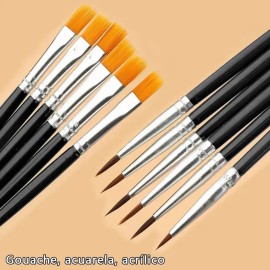 Set 50 Pinceles Para Acrílicas Gouache Acuarela Oleo Dibujo Cerdas Negro Puntiaguda Plano