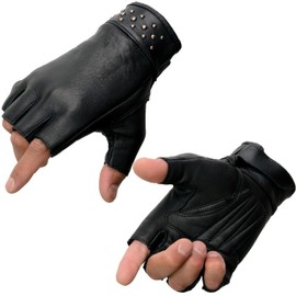 Milwaukee Leather MG7761 Women's Black Leather Gel Palm Fingerless Motorcycle Hand Gloves W/Stylish ‘Wrist Detailing’ - Medium