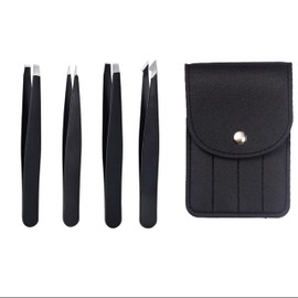 Tweezers Set with Travel Case, Hofull Eyebrow Tweezers for Women Facial Hair, Black Stainless Steel Precision Tweezer for Ingrown Hair for Men (Black)