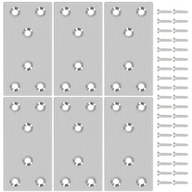 HOUYITOU 6PCS 3.94'' x 1.97'' Mending Plates, Flat Metal Bracket with Holes, Stainless Steel Connector for Wood Desk Chair Cabinet Drawer Closet Frame Furniture with 36PCS Screws