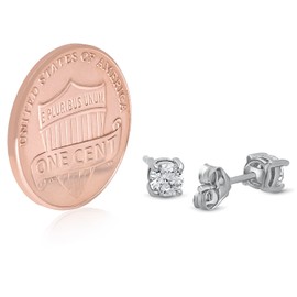 .925 Sterling Silver 4mm Round Cut 0.24 Carat CZ Stud Rhodium Plated Earrings - Made In Italy