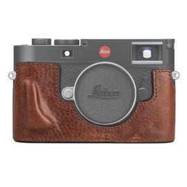 MUZIRI KINOKOO Leica M11/M11-P Premium Genuine Leather Half Shell Case for Leica M11/M11-P with Handle and Bottom Opening - Brown