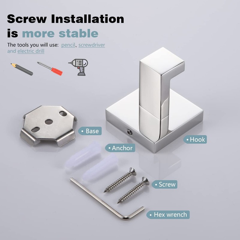 KOKOSIRI Bath Towel Hook Wall Mount Square Robe Hook Coat