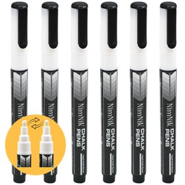 NIMNIK White Chalk Markers - 6 x 3mm Reversible Bullet Nib Liquid Chalk Pens Permanent Markers for Tyres
