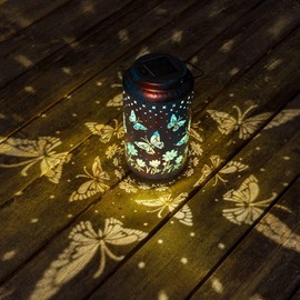 pearlstar Butterfly Lantern Outdoor Solar Hanging Lantern Waterproof Solar Light Decorative for Table Patio Yard Garden Lawn Landscape Lighting, Gardening Gifts (Blue)