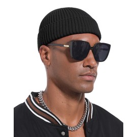 PHILIGHTS Swag Short Fisherman Beanie for Men Women, Wool Knit Cuff Soft Trawler Beanie Watch Hat, Winter Warm Hats Skull Cap Black