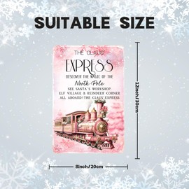 The Claus' Express Train Metal Tin Sign Vintage Retro Pink North Pole Polar Express Train Christmas Decor For Bar Cafe Shop Club Wall Decor Art Winter Decoration Plaque 8x12 inch