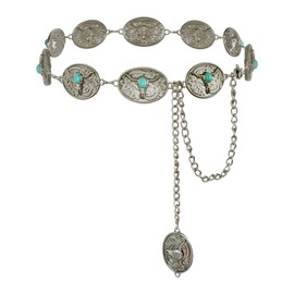 Western Metal silver chain belt for Women Cowgirl Chain Belts for Dresses Jeans Country Concert Outfit metal belt turquoise belts for women westernturquoise belt for turquoise belts for women western