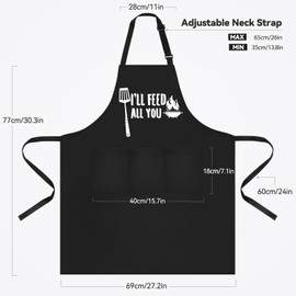 Funny Aprons for Men, I'll Feed All You Chef Apron with 3 Pockets, Adjustable Neck Strap and Long Waist Ties, Perfect for Kitchen Cooking, Grilling, Gifts for Husband, Dad, Boyfriend,Wife, Mom