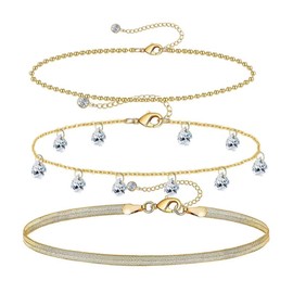 FFWTPY 3 PCS Ankle Bracelets for Women 14K Gold Plated Adjustable Ankle Chains Bracelets Beach Ankle Bracelets Boho Layered Anklet Foot Jewelry Diamond Rhinestone Anklet Gifts for Women Girls (12)