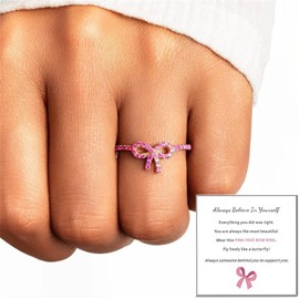 Stocking Stuffers Holiday Outfits for Women 2024 Pink Bow Rings for Women Rhinestone Ring Gold Plated Ribbon Ring Prom Rings Bridesmaid Rings Jewelry Gifts for Women