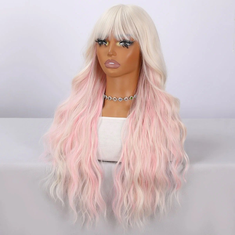 Smilco 26-inch Temperament, Big Waves, pink and White Gradient, Smooth,