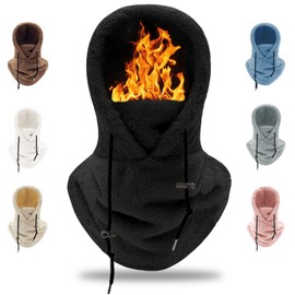 crazy bean Winter Hat Fleece Hood Balaclava Windproof Thermal Scarf Face Cover 3-in-1 for Outdoor Skiing Cycling(Black)