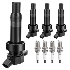 Ignition Coil Pack and Spark Plugs Kit fit for L4 1.6L 12-19 Hyundai Accent Essential GL GLS, Veloster, Kia Soul Rio 2012 2013 2014 2015 2016 2017 2018 2019 1.6, UF652, Set of 4
