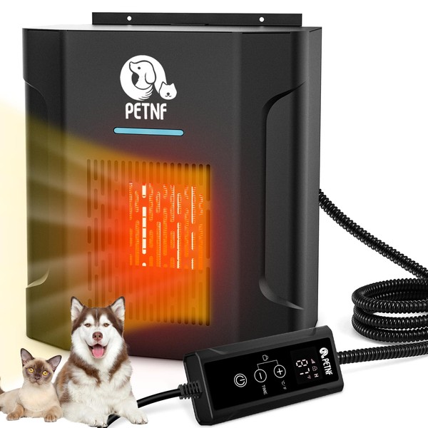 Dog House Heater with Thermostat, Dog Heaters for Outside Dog House, 300W Safe Adjustable Temperature Outdoor Pet Heater with Timer & 6FT Anti Chew Cord, Easy to Install for Most Dog Houses