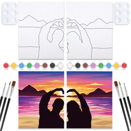 VOCHIC Pre Drawn Canvas for Adults 2 Pack 8x10 Couples Paint Party Kits for Paint and Sip Date Night Couples Painting kit African Lovers and Sunset Valentine's Day