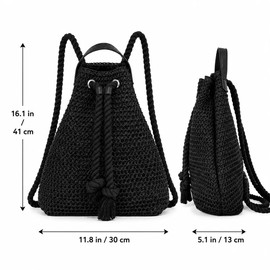 Eiyye Woven Straw Backpack for Women Paper Rope Drawstring Backpack Purse with Shoulder Straps & Top Handle Lightweight Summer Travel Bag