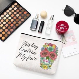heshengzaixian Funny Quotes This Bag Contains My face Cosmetic Bag for Woman,Humorous Quote Makeup Bag,Waterproof Linen Toiletry Beauty Bag Travel Case Accessories Pouch