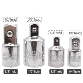 Fongmore 4 Pieces 1/2 to 3/8 Square Ratchet Socket Adapter Set 3/8 to 1/2 Plug Adapter 3/8 to 1/4 (Silver)