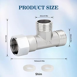 Generisch 1 Piece T Piece Water Connection 3/4 Inch, Angle Valve Adapter, 2-Way Distributor Water, 3-Way Diverter Valve, T-Valve for Bathroom, Kitchen, Toilet, Nickel-Plated, Rustproof, Easy to