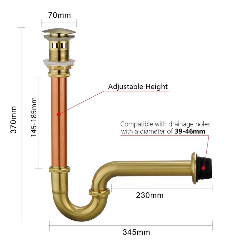 Heixutas Thickened Brass P Trap Set: 1-1/4 P Trap with