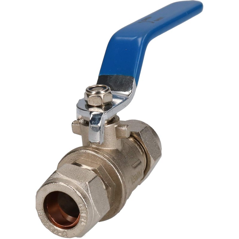 2pk 15mm Lever Ball Valve Blue & Red Handle Brass