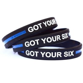 Five (5) of Got Your Six Wristband Bracelets with Thin Blue Line