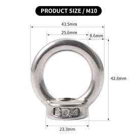 Pack of 7 ring nuts, M10, 304 stainless steel, ring eyelets, eye nuts, ring nuts for attaching hanging ornaments, flower pots, swing stand etc.