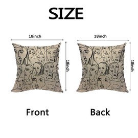 HOSNYE Human Faces Throw Pillow Case Cushion Covers Abstract Line Art Texture with Hand Drawn Cotton Linen for Couch Bed Sofa Car Waist 18 x 18 inch