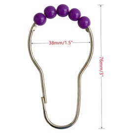 Shower Curtain Rings Hooks Decorative Acrylic Roller Balls Stainless Steel Heavy Duty for Bathroom Curtain (12pcs-Purple)