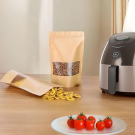 300 Pcs Kraft Paper Bags with Window, Transparent Frosted Packaging, Resealable, Ideal for Food, Snacks, Retail Display, Customizable Brand Labels