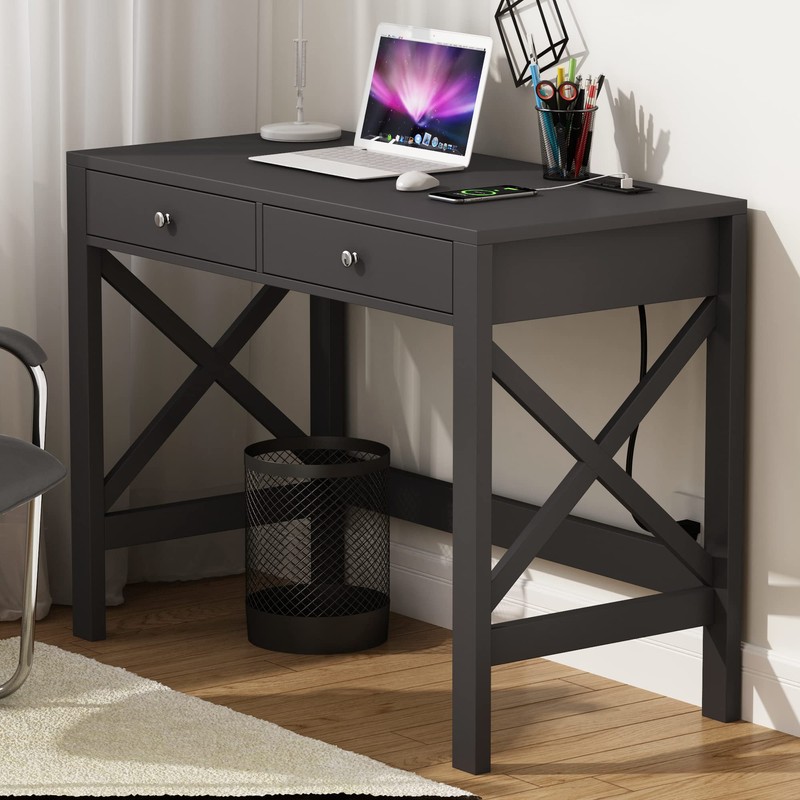 ChooChoo Computer Desk with USB Charging Ports and Power Outlets,