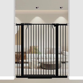 THEYFIRST 41" Extra Tall Baby Gate With Door, 29.6-40.5 In Wide Dog Gates for Doorways Stairs, Walk Through Large Pet Gate Indoor, Pressure Mounted Child Safety Gates for Kids Puppy Doggie Metal Black