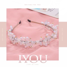 IYOU Pearl Vintage Headbands Silver Sparkly Crystal Hair Bands Birthday Wedding Hair Accessories for Women and Girls