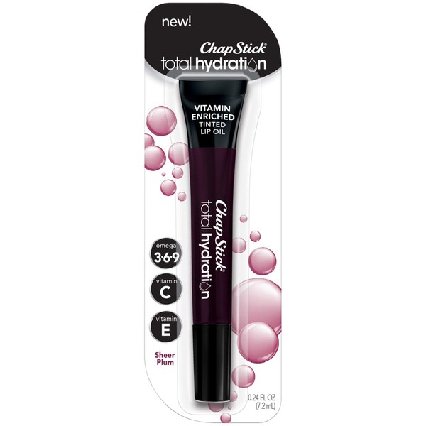 ChapStick Total Hydration Vitamin Enriched Sheer Plum Tinted Lip Oil Tube, Lip Care - 0.24 Oz