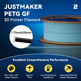 JUSTMAKER PETG Glass Fiber 3D Printer Filament, Updated Stronger Impact Resistance, Dimensional Accuracy +/-0.03mm, 1.75mm, 1kg, Macchiato Brown