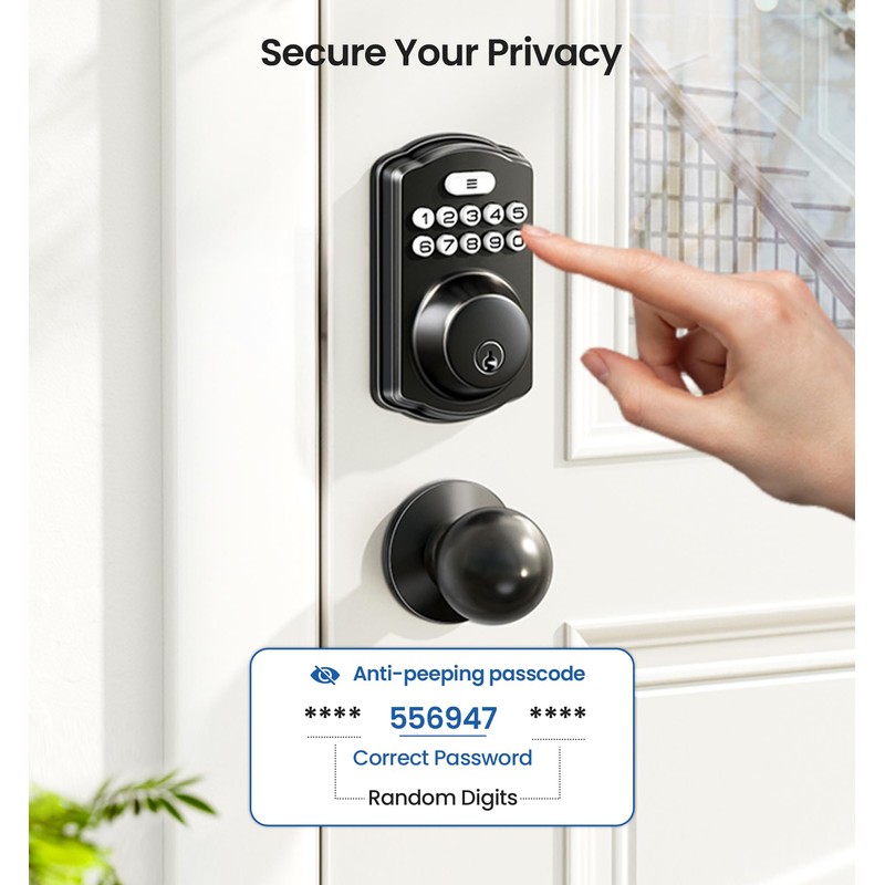 Veise Keyless Entry Door Lock with 2 Knobs, Electronic Backlit