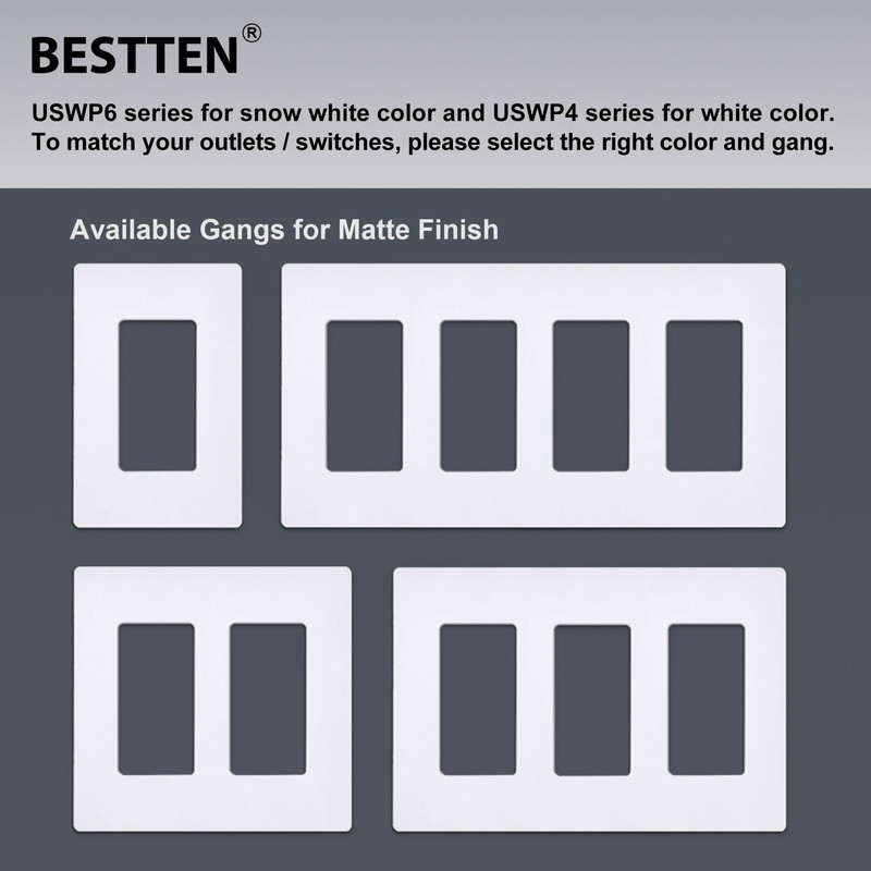 (50 Pack) BESTTEN USWP6 Matte Snow White Screwless Wall Plate,
