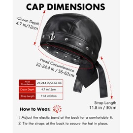 Leather Head Wrap Biker Skull Cap Adjustable Motorcycle Cap Do Rag Bandana Black