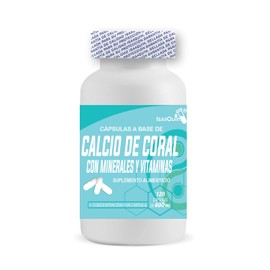 Calcio de Coral con Vitaminas C, D3 y E | 120 Cápsulas de 600 mg | Suplemento Alimenticio | Apoyo Nutricional Diario | IsaaQuim